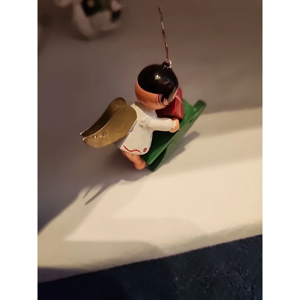 Vintage Wooden Christmas Ornaments Lot Hand‎ Painted Mice Snowman Angel 7pc